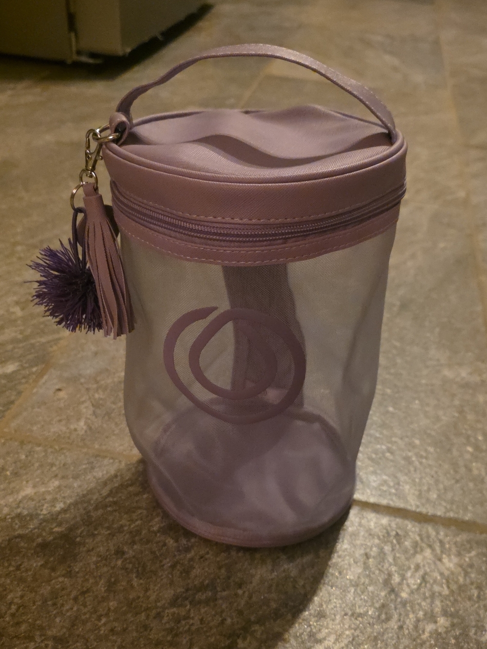 Monat Lilac Mesh Barrel Cosmetic Bag with Tassel